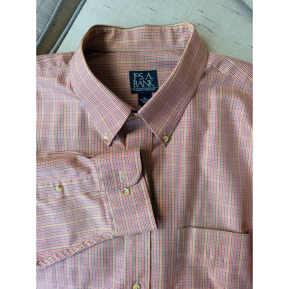 Jos. A. Bank Button Down Shirt Traveler Collection Plaid Mens XL Orange